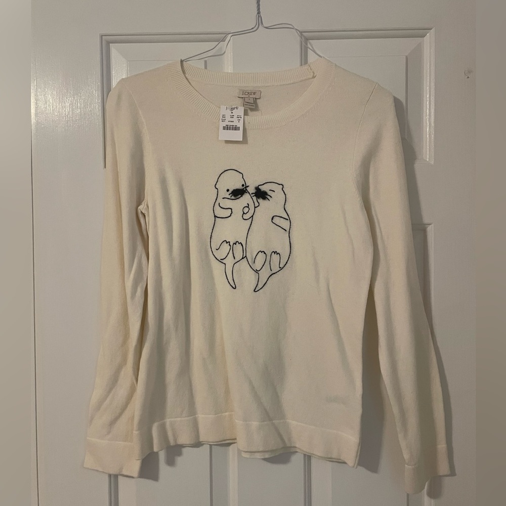 NWT J. Crew Lightweight Embroidered Otter Sweater
